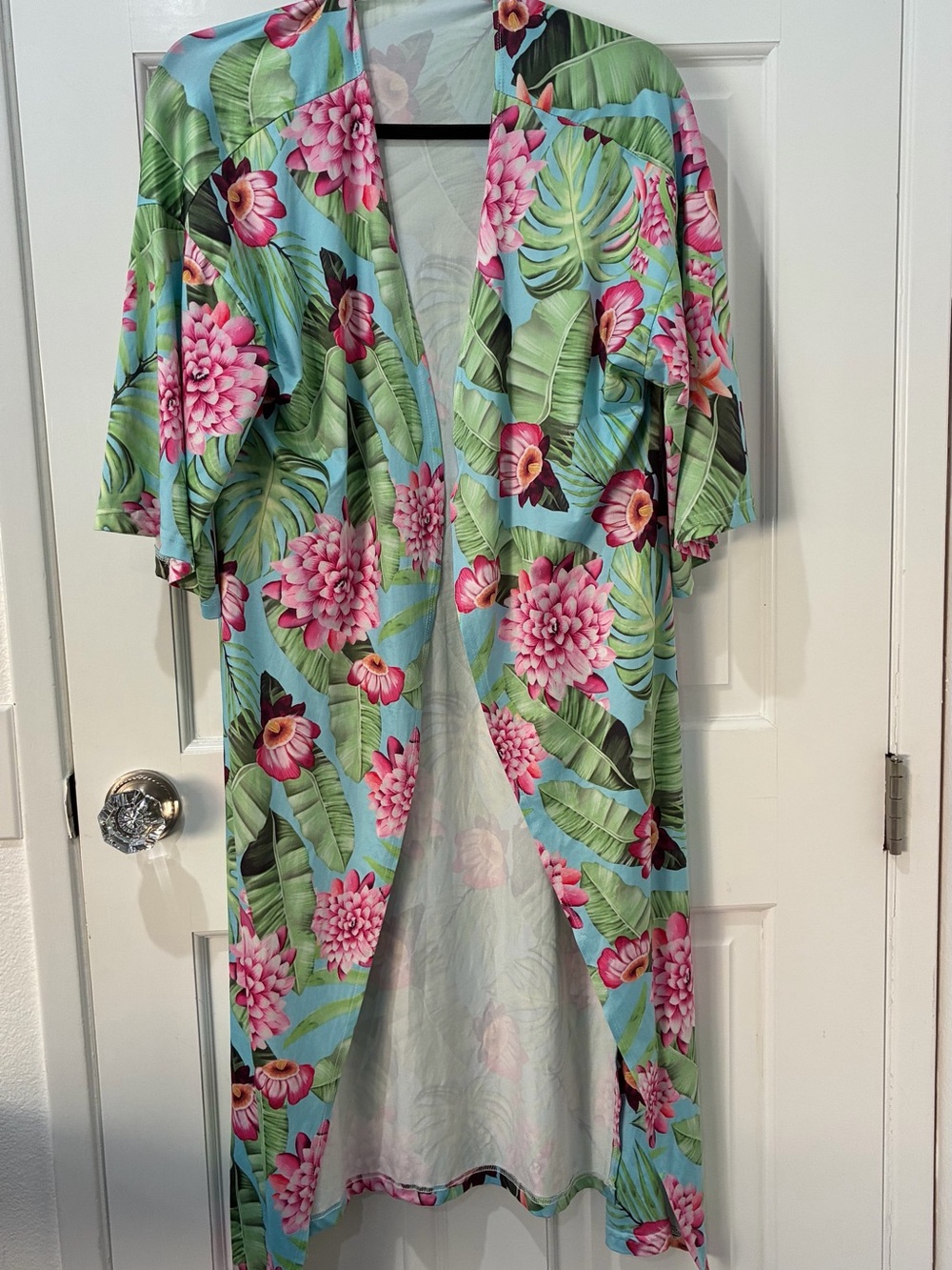 Tropical Floral Print Lightweight Loungewear Robe, OSFM